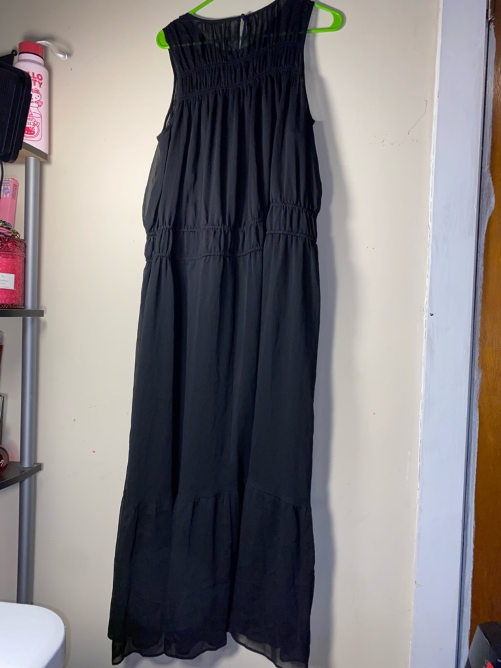 A New Day Black Sheer Chiffon Maxi Dress Sleeveless Boho High neck - Picture 3 of 6